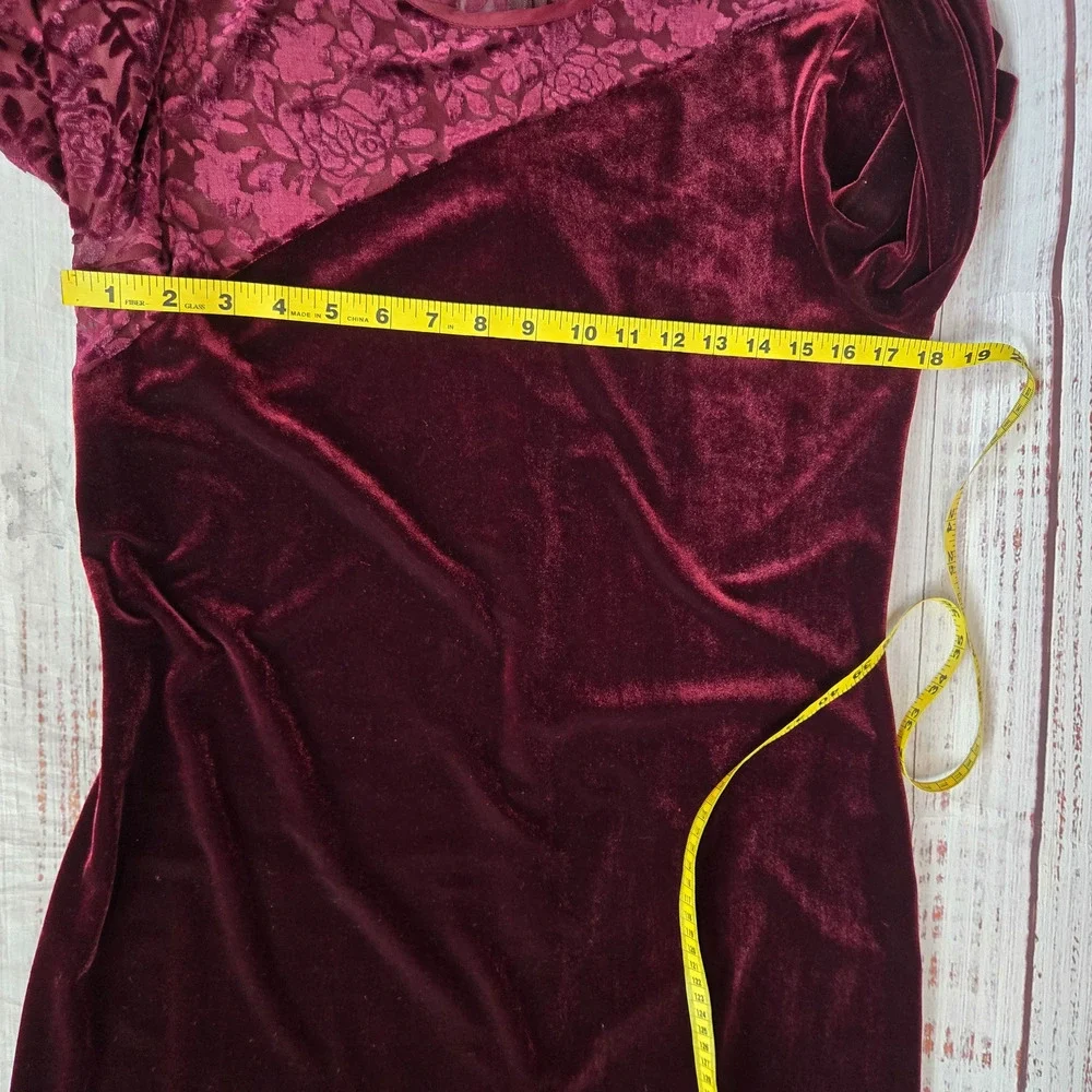 Coldwater Creek Vtg Velvet Lace Burgandy Midi Dress 10 Long Sleeve Romantic Vamp